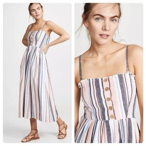 Free People Lilah Maxi Dress Size L Striped Pink Smocked Pleated Button Front